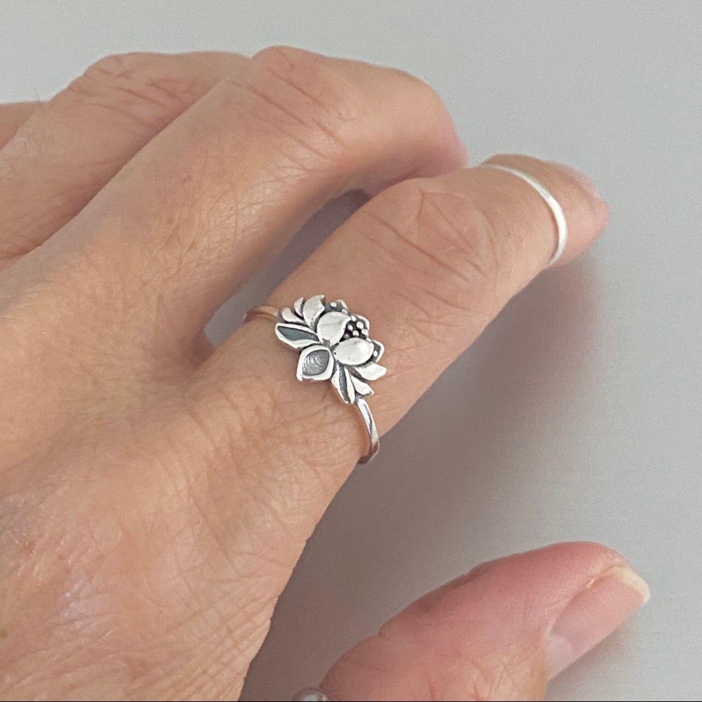Sterling Silver Small Lotus Ring, Flower Ring